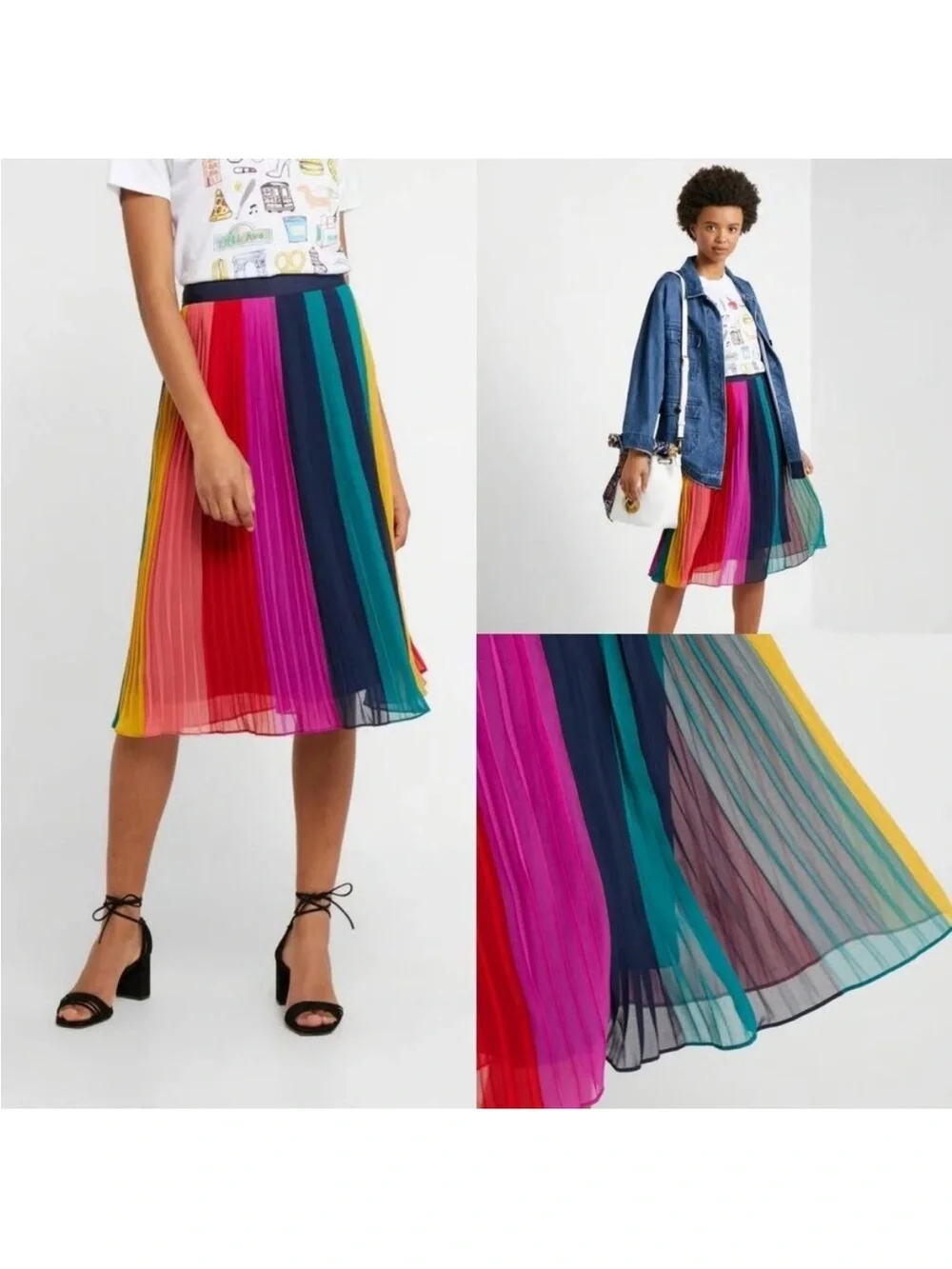 J.Crew Sunburst Rainbow Colorblock Pleated Chiffon A-Line Midi Skirt Size 4 - Picture 13 of 14